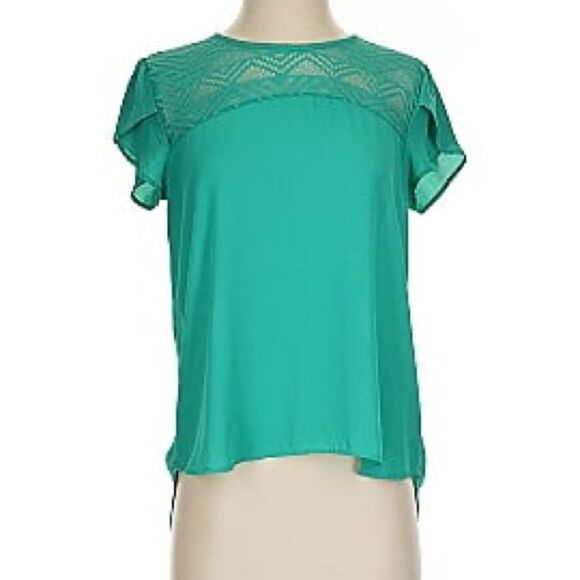 Anthropologie Meraki Green Boxy Flutter Sleeve Blouse - Picture 1 of 4